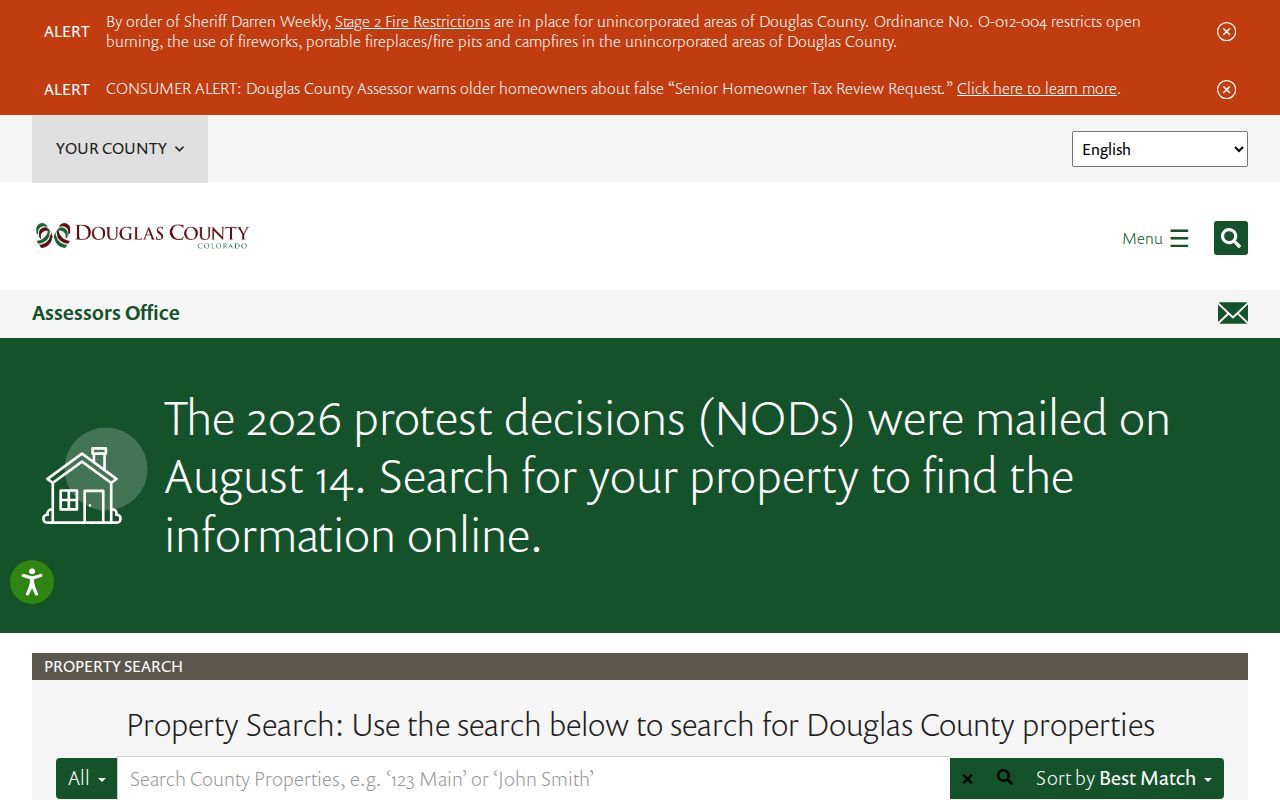Douglas County residents directory Assessor property search fields
