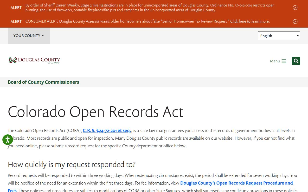 Douglas County residents directory CORA open-records request route