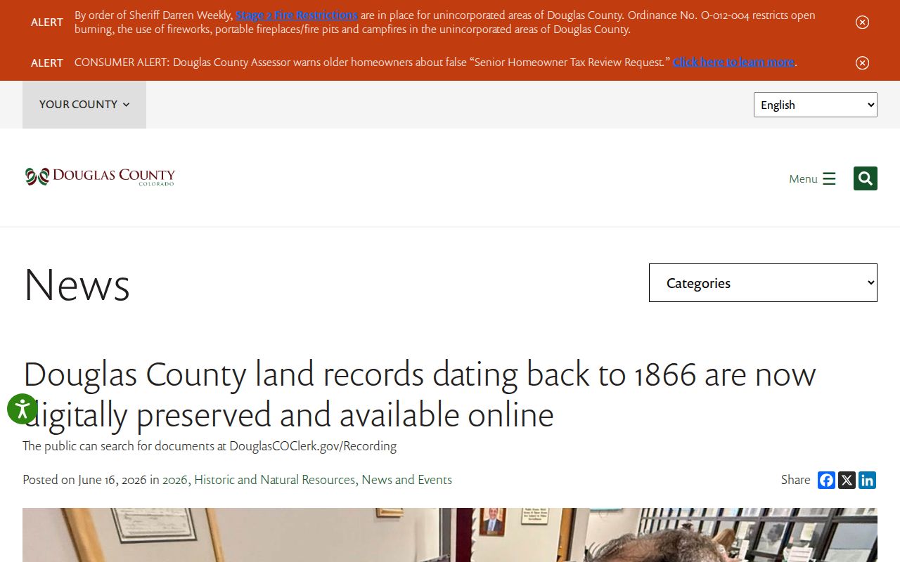 Douglas County previous residents land records preserved back to 1866