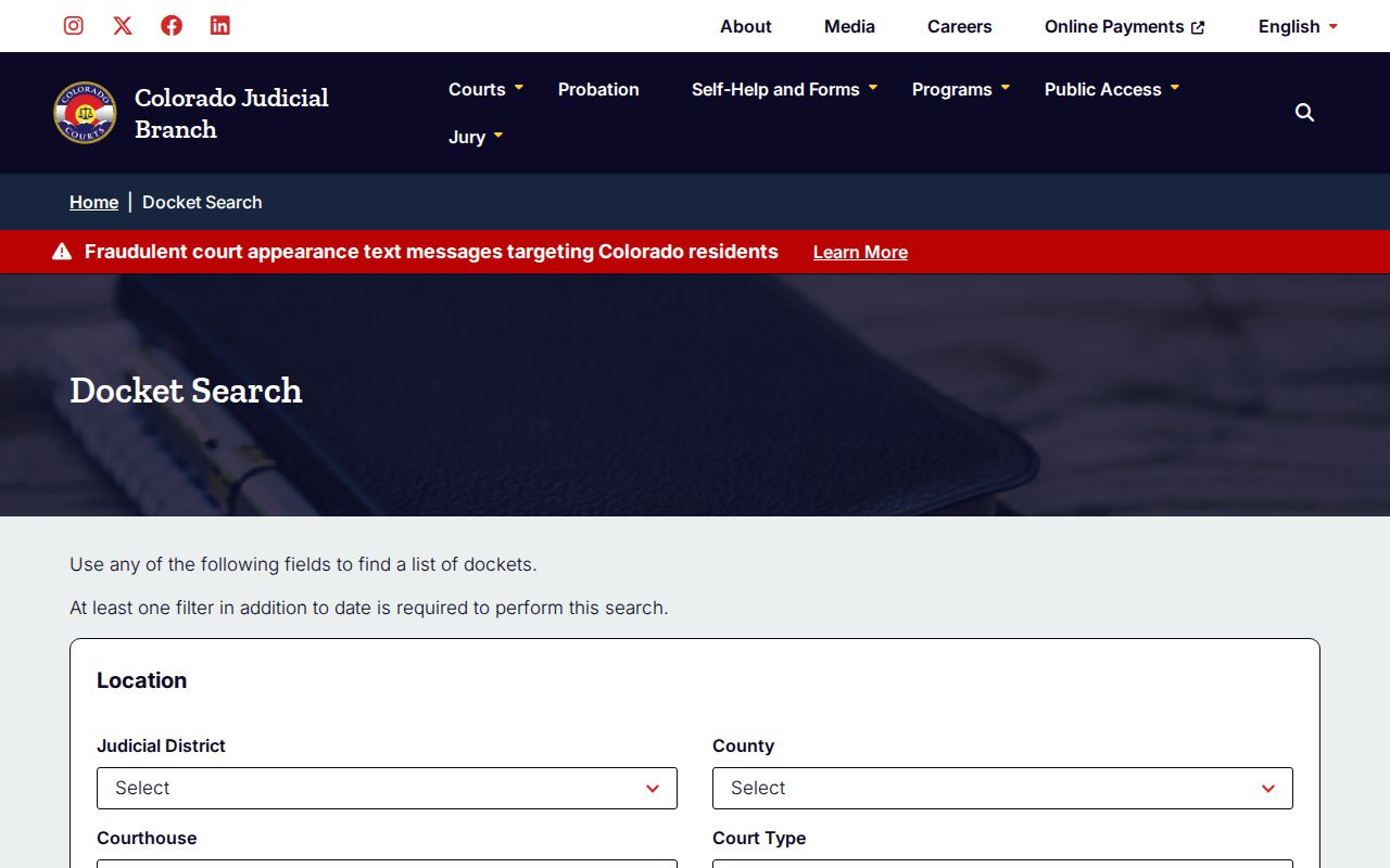 Douglas County resident lookup Colorado court docket search fields