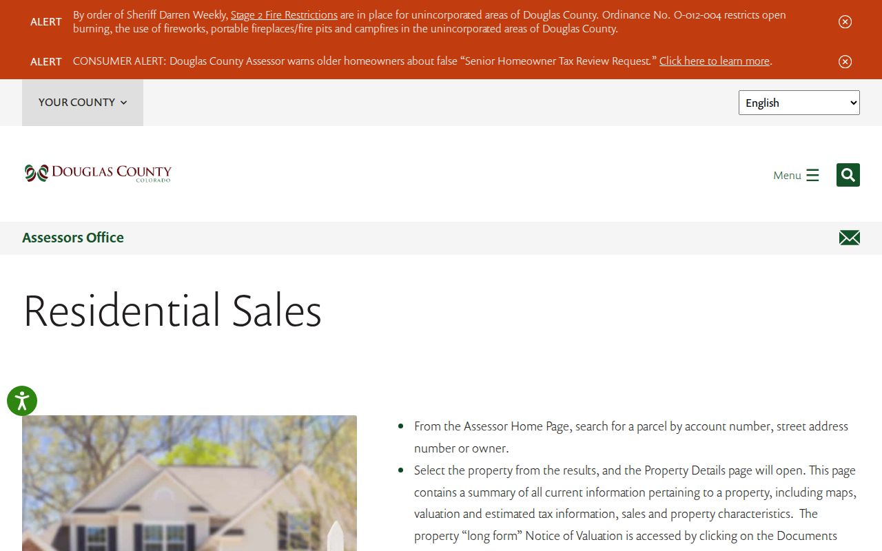 Douglas County street directory Assessor residential sales search
